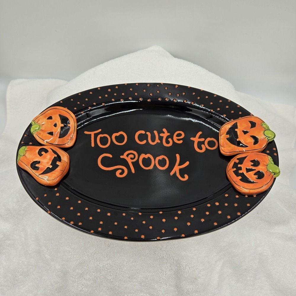 Cracker Barrel Too Cute To Spook Halloween Platter 13x9 Ceramic Oval Pumkins